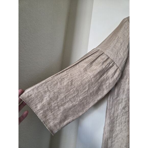 Vilagallo Cream Gold Sheen Shiny Flowy Boho Chic Peasant Top Blouse, Size Large - Picture 4 of 10